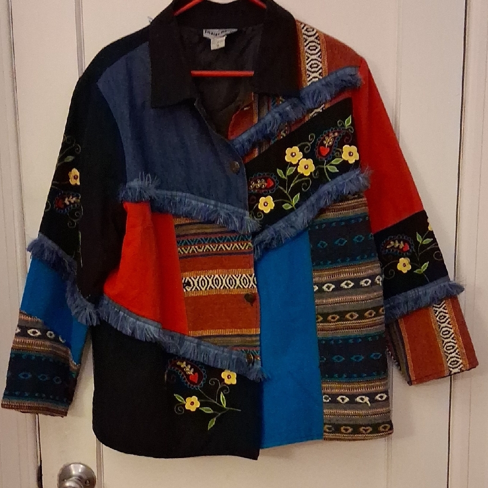 Colorful Patchwork Jean Jacket With Embroidery - image 1